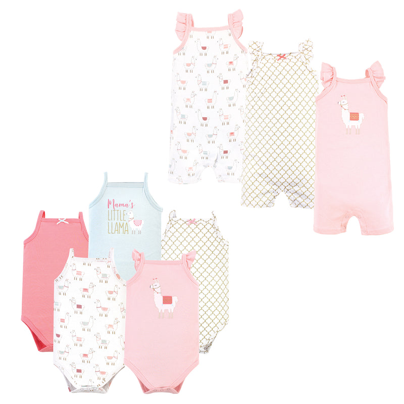 Hudson Baby Cotton Bodysuits and Rompers, 8-Piece, Llama