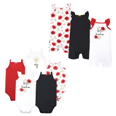 Hudson Baby Cotton Bodysuits and Rompers, 8-Piece, Poppy Daisy