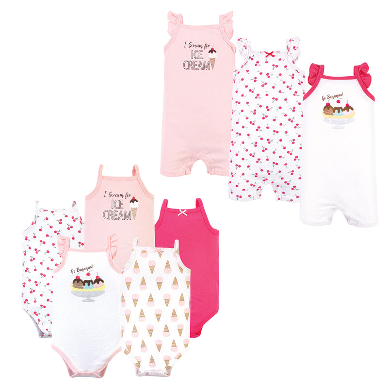 Hudson Baby Cotton Bodysuits and Rompers, 8-Piece, Banana Split