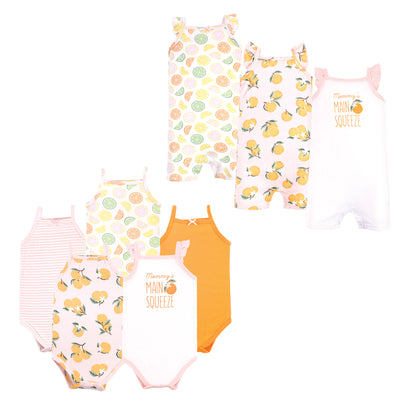 Hudson Baby Cotton Bodysuits and Rompers, 8-Piece, Citrus Orange