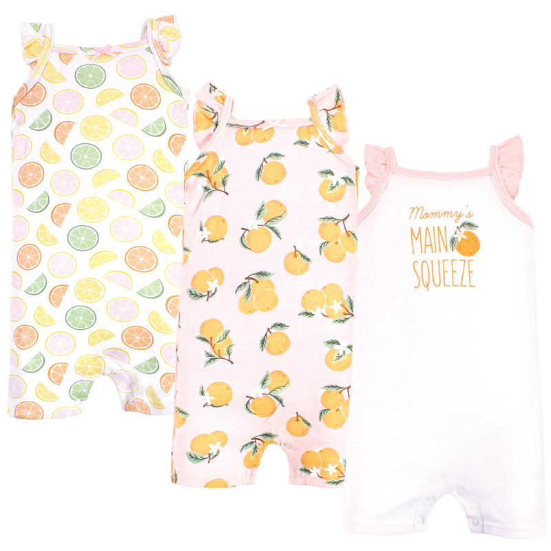 Hudson Baby Cotton Rompers, Citrus Orange