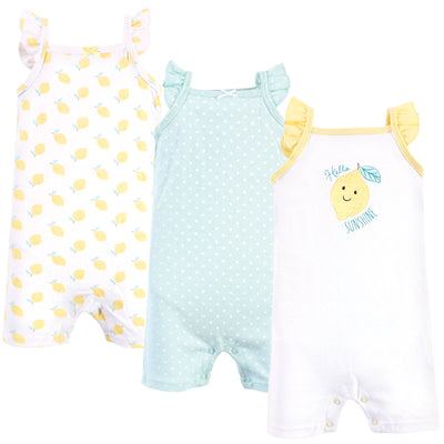 Hudson Baby Cotton Rompers, Mint Lemon