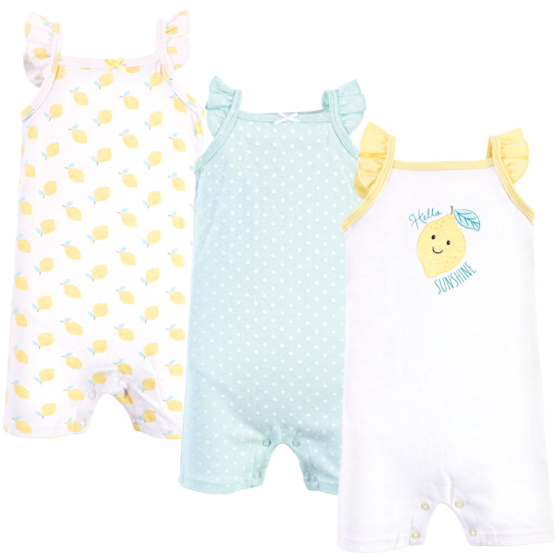 Hudson Baby Cotton Rompers, Mint Lemon