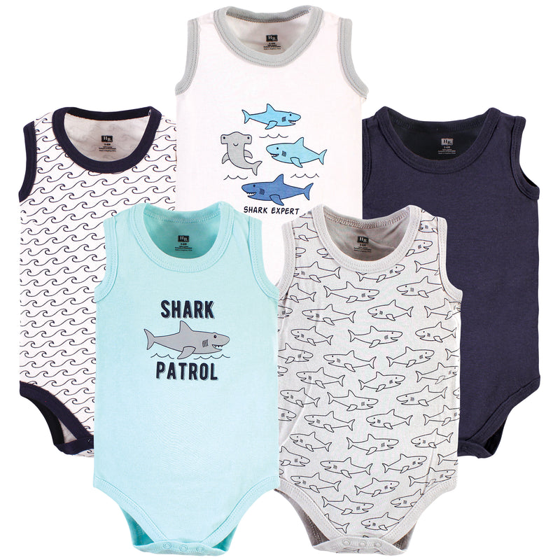 Hudson Baby Cotton Sleeveless Bodysuits, Shark Patrol