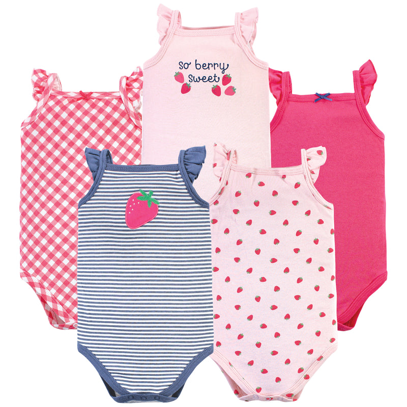 Hudson Baby Cotton Sleeveless Bodysuits, Pink Strawberry