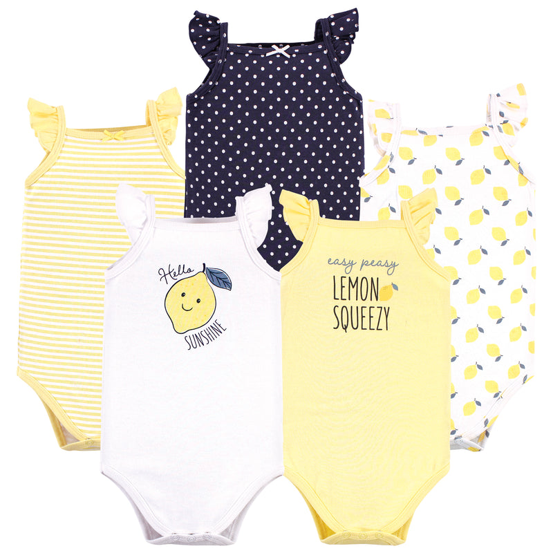 Hudson Baby Cotton Sleeveless Bodysuits, Navy Lemon