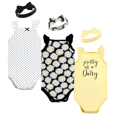 Hudson Baby Sleeveless Bodysuit and Headband Set, Black Daisy