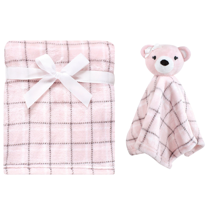 Hudson Baby Plush Blanket with Security Blanket, Pink Bear