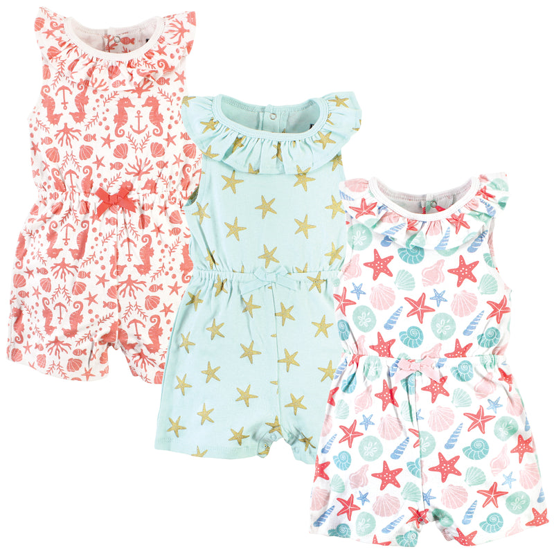 Hudson Baby Cotton Rompers, Sea Shells