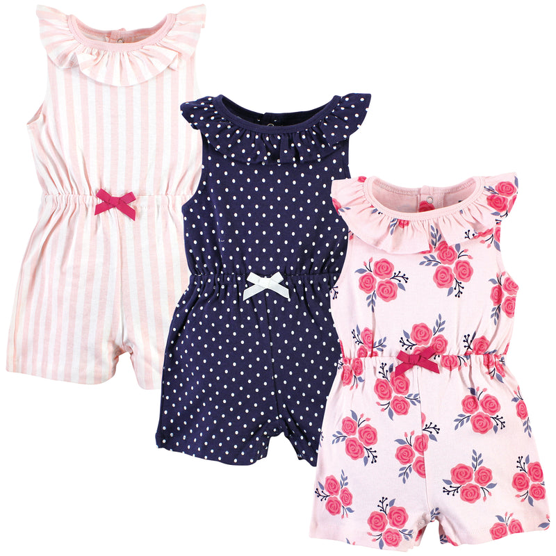 Hudson Baby Cotton Rompers, Pink Navy Roses