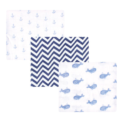 Hudson Baby Cotton Muslin Swaddle Blankets, Blue Whales