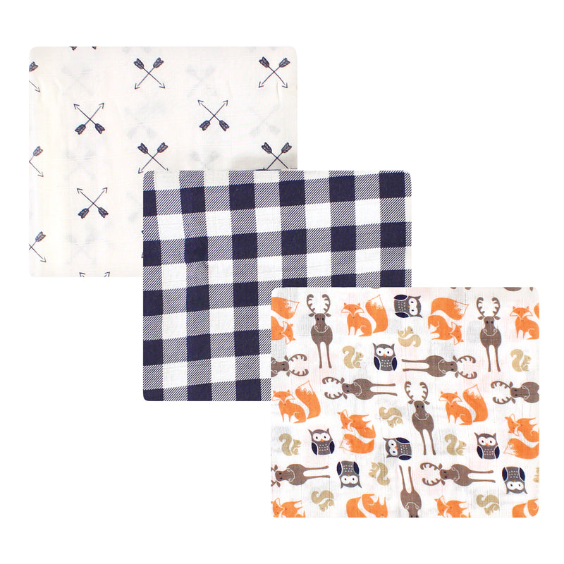 Hudson Baby Cotton Muslin Swaddle Blankets, Forest