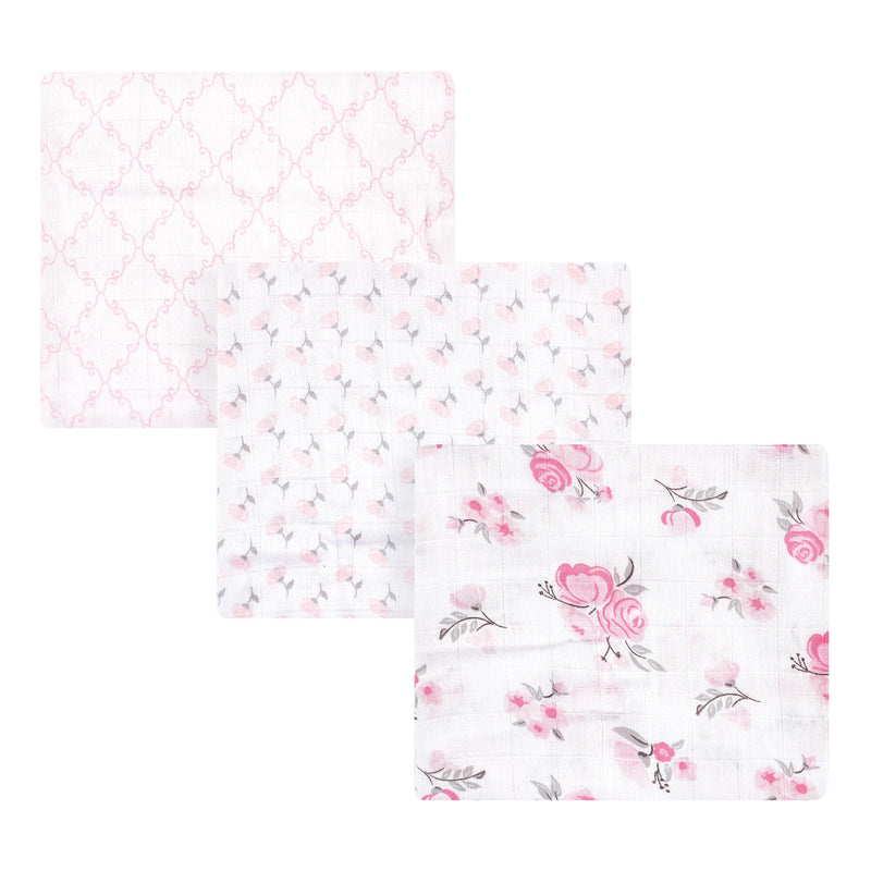 Hudson Baby Cotton Muslin Swaddle Blankets, Pastel Pink Floral