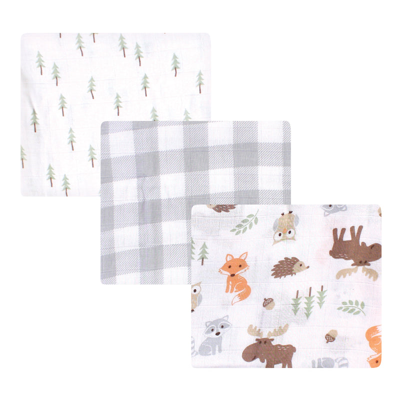 Hudson Baby Cotton Muslin Swaddle Blankets, Woodland