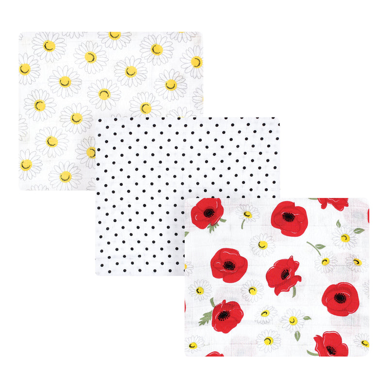 Hudson Baby Cotton Muslin Swaddle Blankets, Red Poppy Daisy