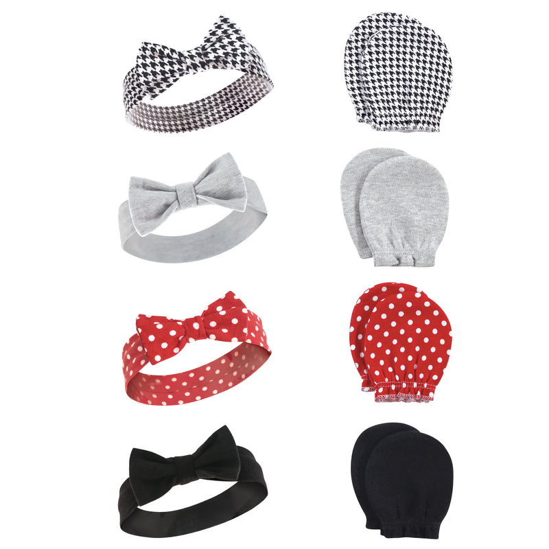 Hudson Baby Cotton Headband and Scratch Mitten Set, Houndstooth