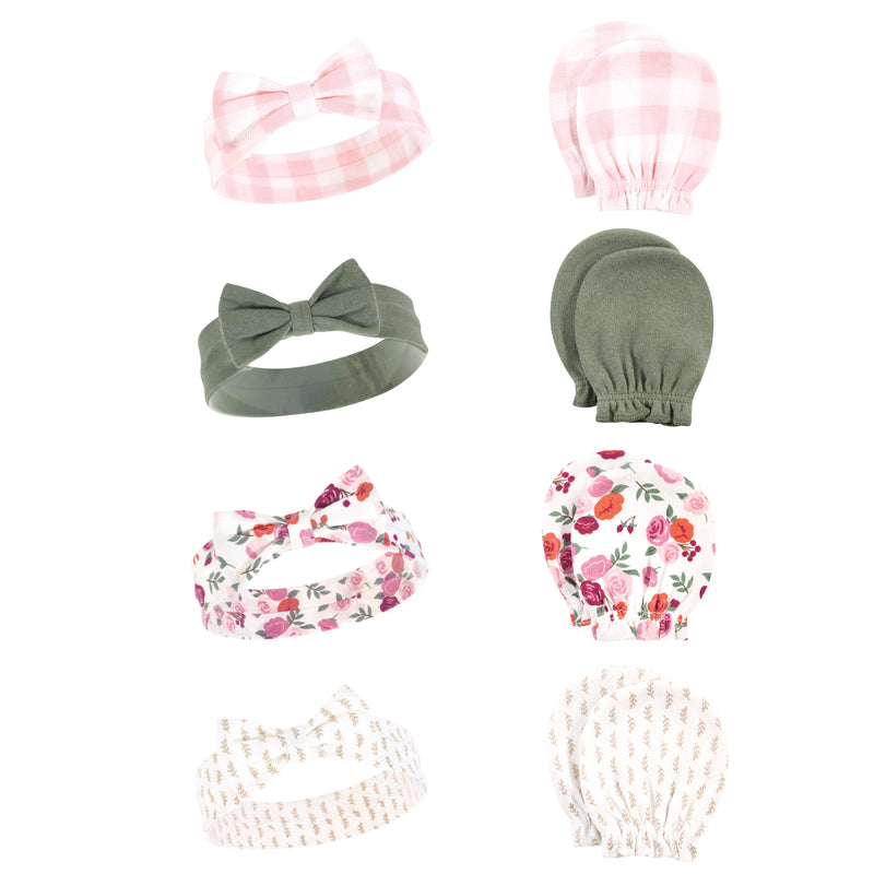 Hudson Baby Cotton Headband and Scratch Mitten Set, Fall Floral