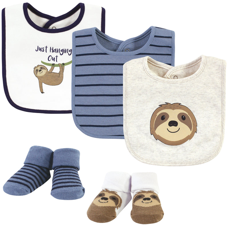 Hudson Baby Cotton Bib and Sock Set, Sloth