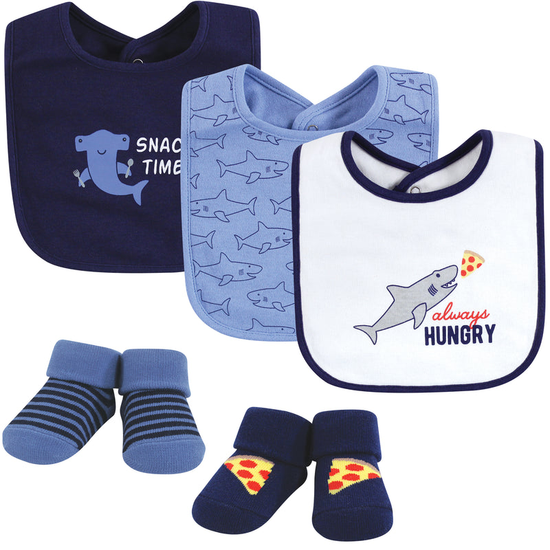 Hudson Baby Cotton Bib and Sock Set, Hungry Shark