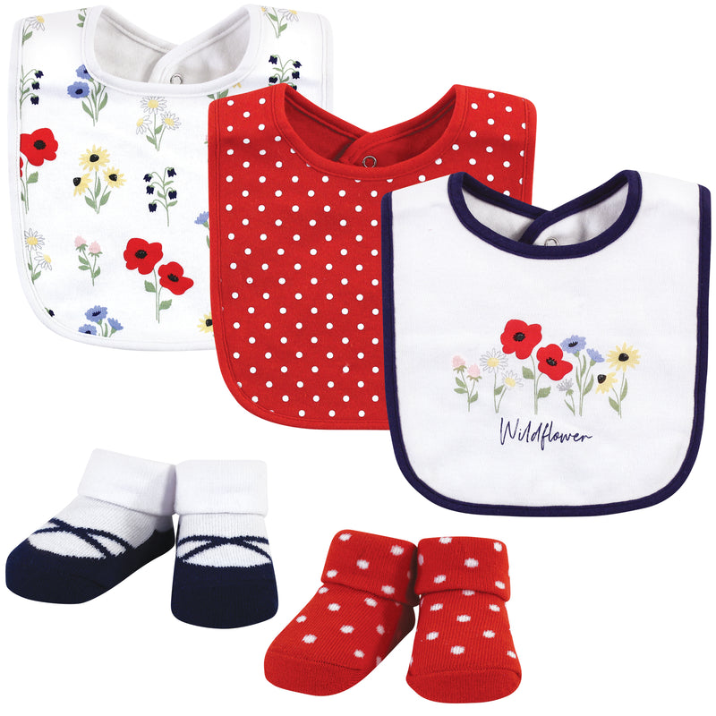 Hudson Baby Cotton Bib and Sock Set, Wildflower