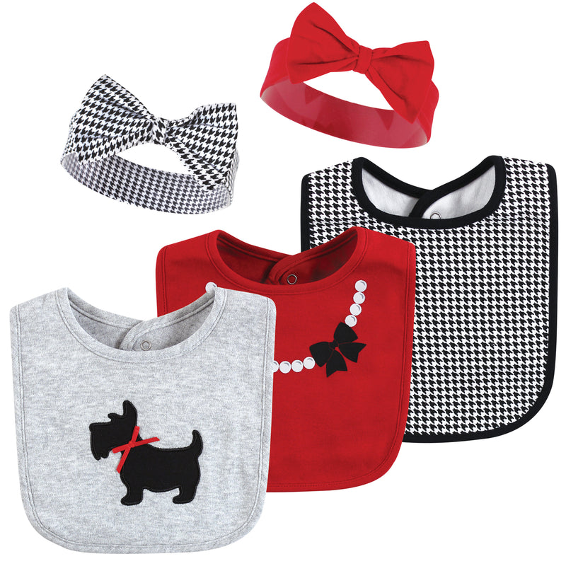 Hudson Baby Cotton Bib and Headband or Caps Set, Scottie Dog