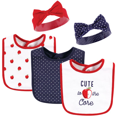 Hudson Baby Cotton Bib and Headband or Caps Set, Apple