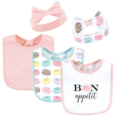 Hudson Baby Cotton Bib and Headband or Caps Set, Macaron