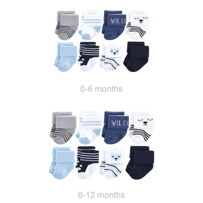 Hudson Baby Grow with Me Cotton Terry Socks, Blue Bear Boy 16-Pack