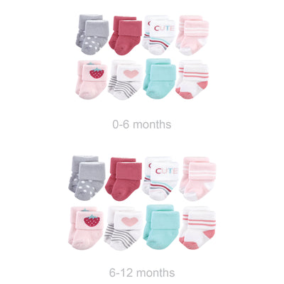 Hudson Baby Grow with Me Cotton Terry Socks, Strawberry 16-Pack