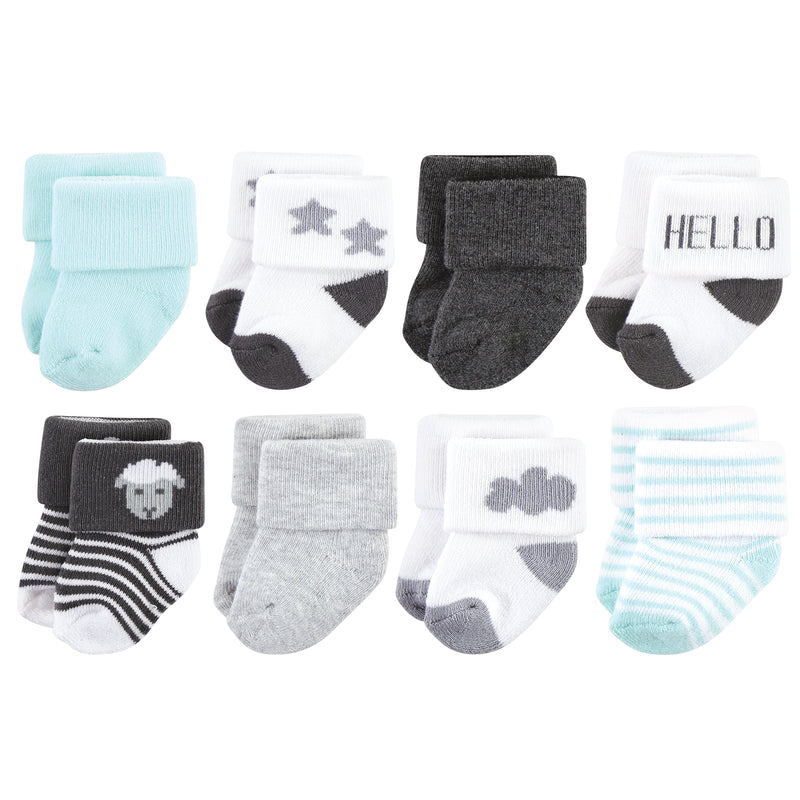 Hudson Baby Cotton Rich Newborn and Terry Socks, Sheep 8-Pack