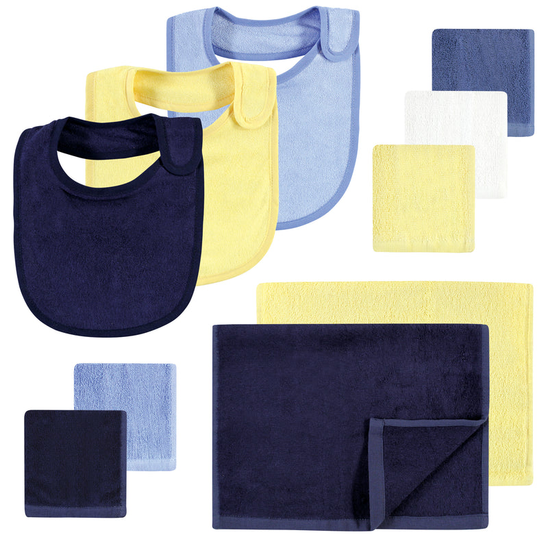 Hudson Baby Rayon from Bamboo Bib, Burp Cloth and Washcloth 10Pk, Blue Yellow