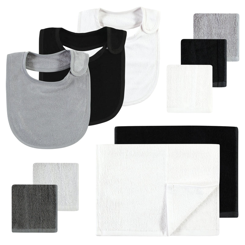 Hudson Baby Rayon from Bamboo Bib, Burp Cloth and Washcloth 10Pk, Black White