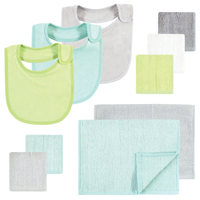 Hudson Baby Rayon from Bamboo Bib, Burp Cloth and Washcloth 10Pk, Gray Mint Lime