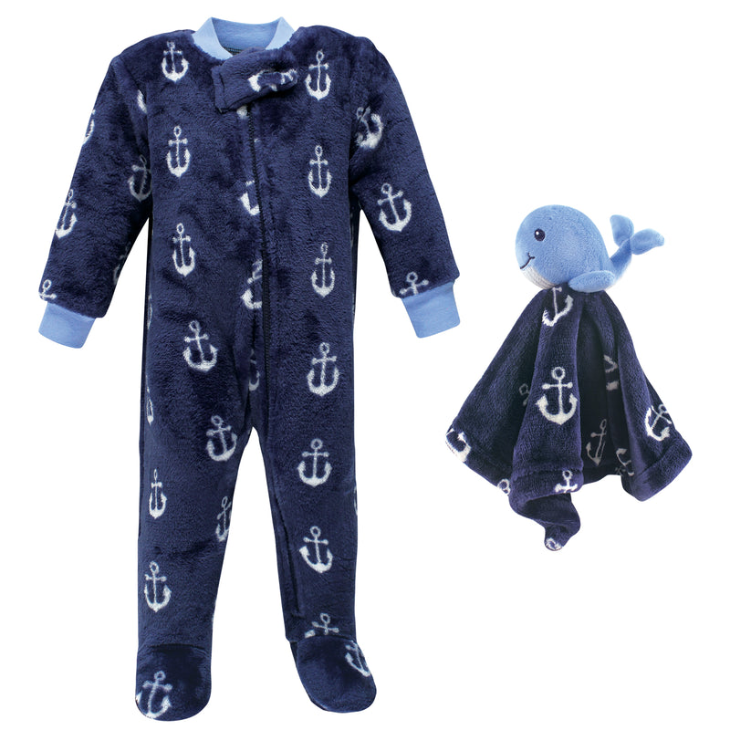 Hudson Baby Flannel Plush Sleep and Play and Security Toy, Whale Anchor