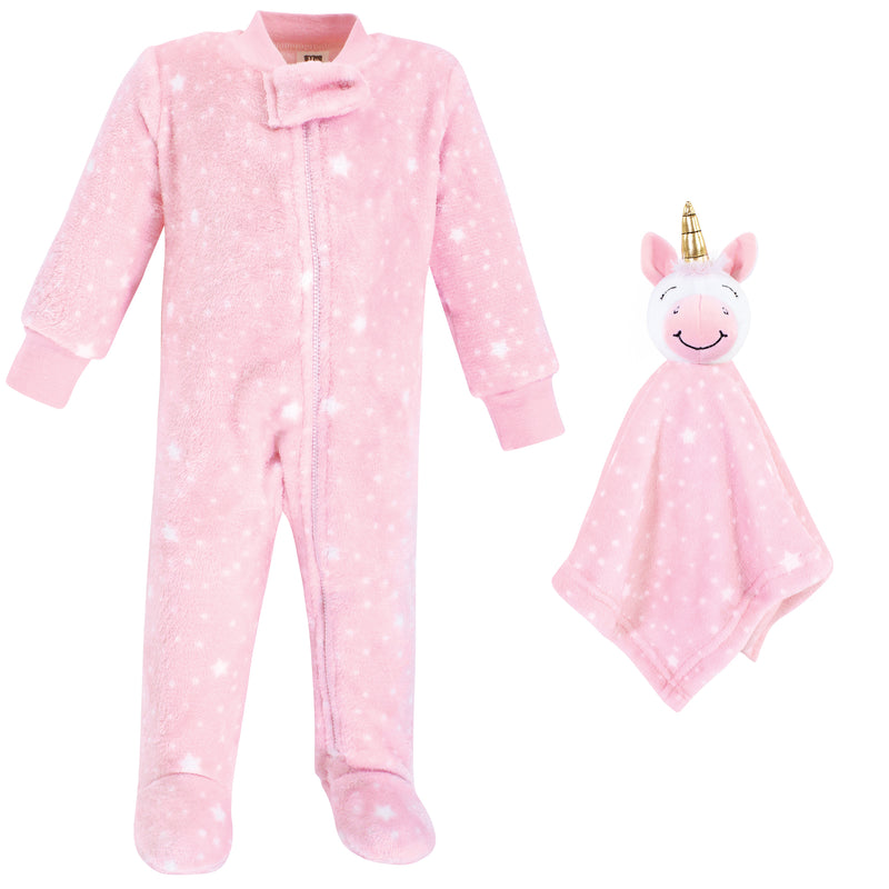 Hudson Baby Flannel Plush Sleep and Play and Security Toy, Pink Unicorn