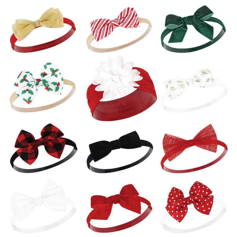 Hudson Baby Cotton and Synthetic Headbands, 12 Days Of Christmas Holly