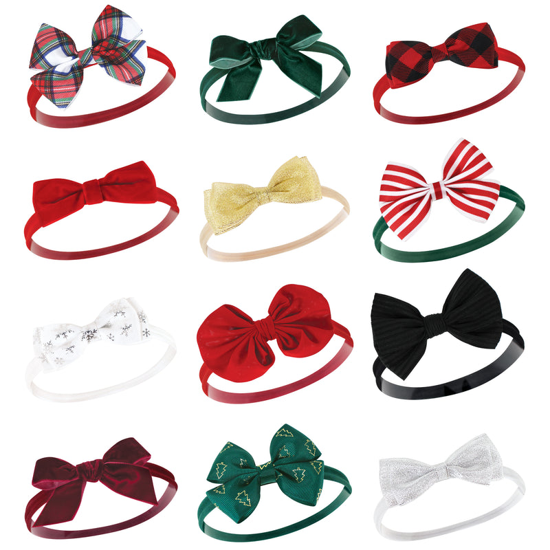 Hudson Baby Cotton and Synthetic Headbands, 12 Days Of Christmas Plaid
