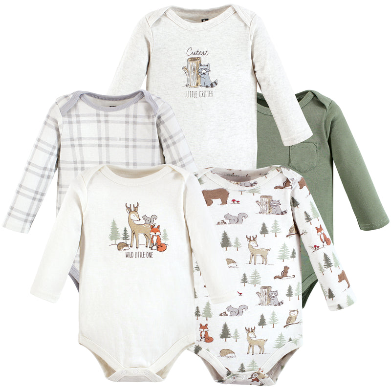 Hudson Baby Cotton Long-Sleeve Bodysuits, Forest Animals 5-Pack