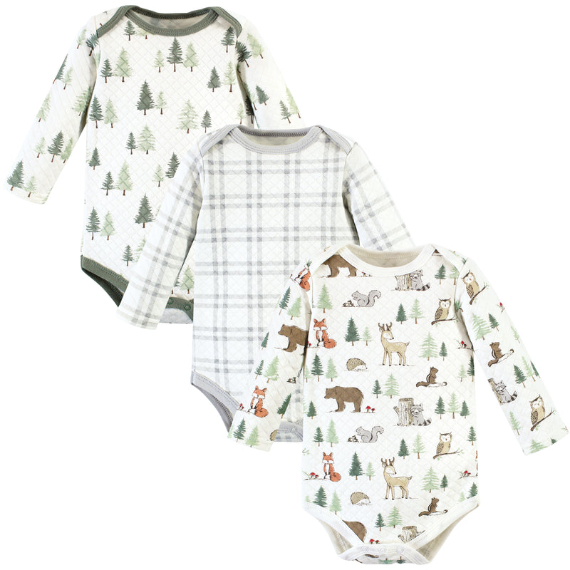 Hudson Baby Quilted Long Sleeve Cotton Bodysuits, Forest Animals