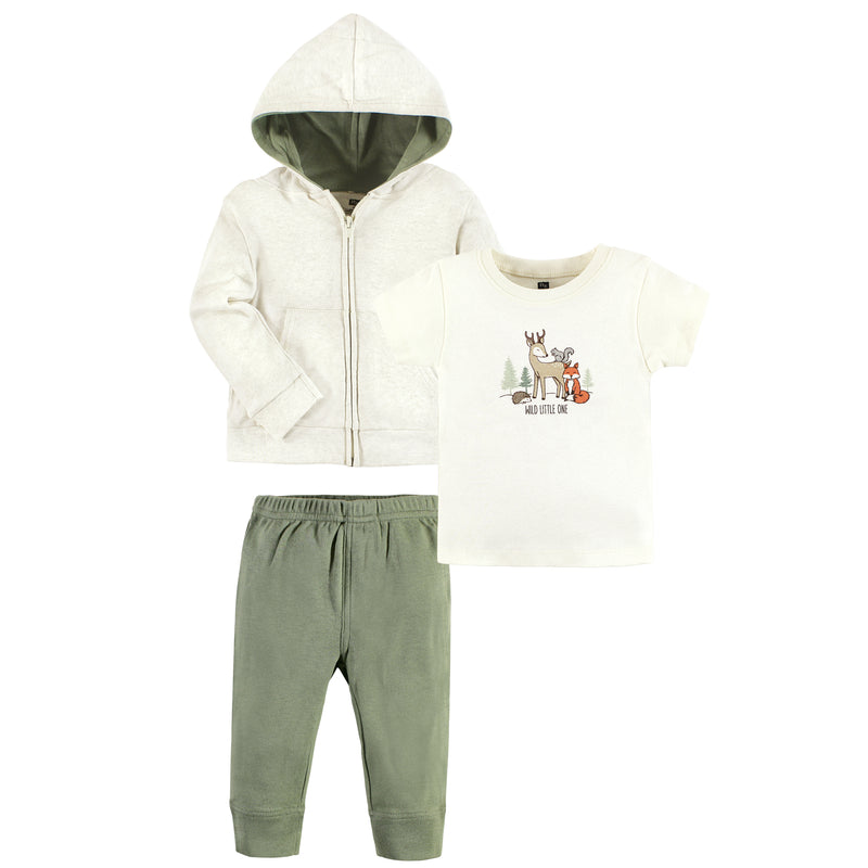Hudson Baby Cotton Hoodie, Bodysuit or Tee Top and Pant Set, Forest Animals