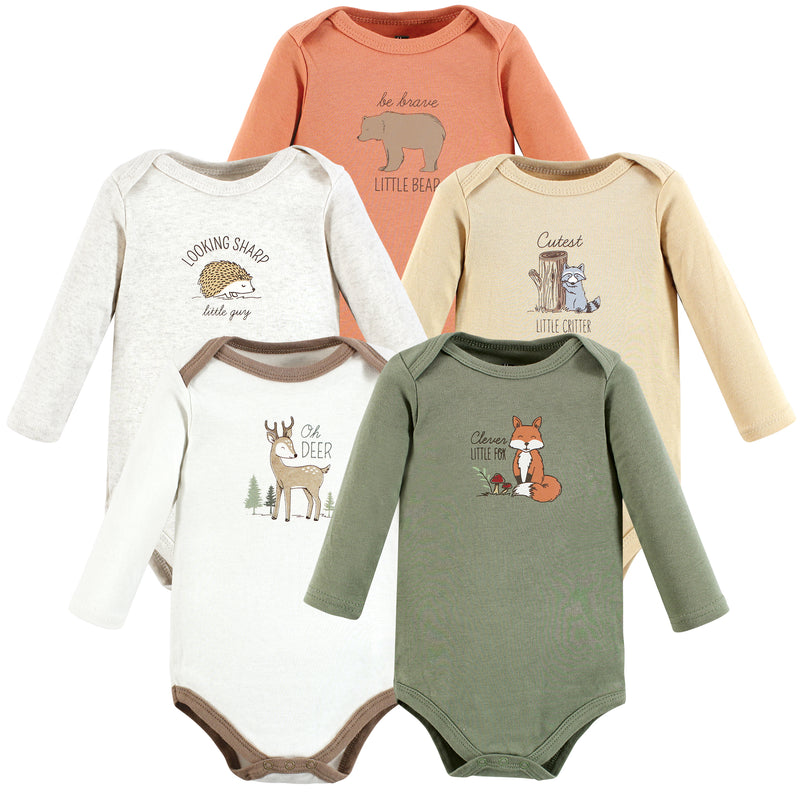 Hudson Baby Cotton Long-Sleeve Bodysuits, Forest Deer 5-Pack