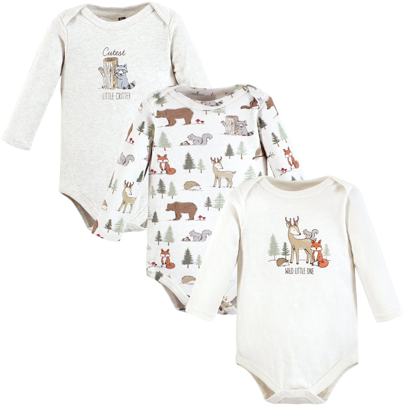 Hudson Baby Cotton Long-Sleeve Bodysuits, Forest Animals 3-Pack