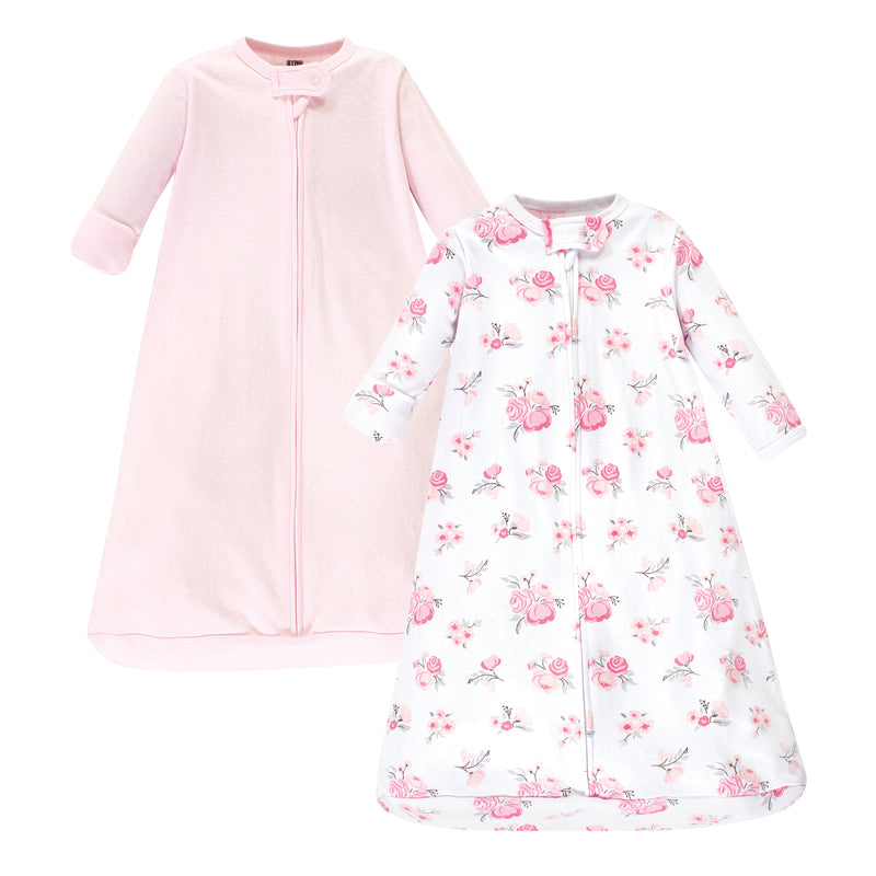 Hudson Baby Cotton Long-Sleeve Wearable Sleeping Bag, Sack, Blanket, Basic Pink Floral