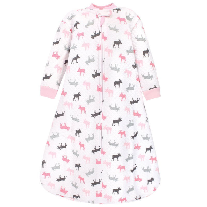 Hudson Baby Premium Quilted Long Sleeve Sleeping Bag and Wearable Blanket, Pink Moose