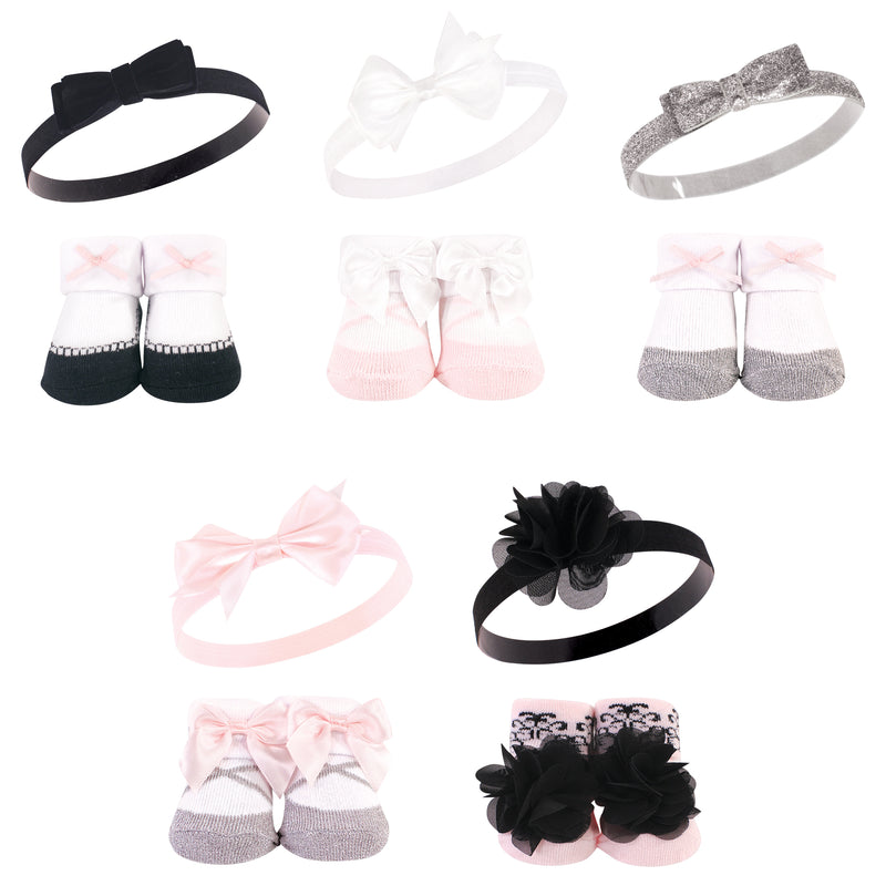 Hudson Baby Headband and Socks Giftset, Silver Ballet 10-Pack