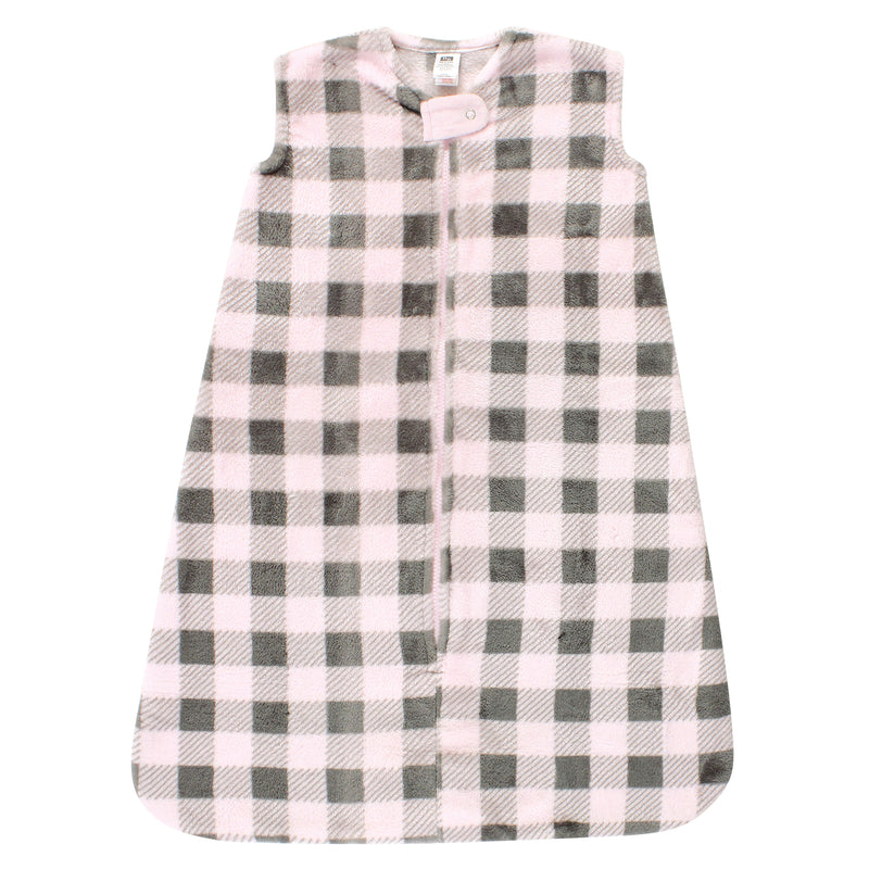Hudson Baby Plush Sleeping Bag, Sack, Blanket, Sleeveless Pink Gray Plaid