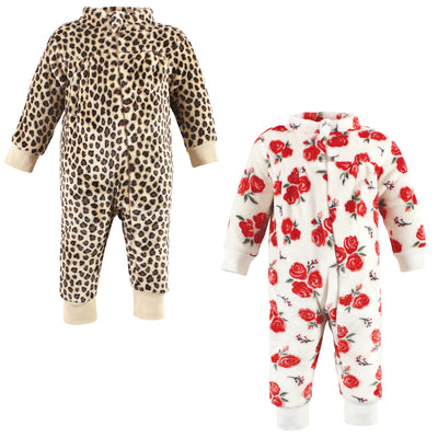 Hudson Baby Plush Jumpsuits, Red Rose Leopard