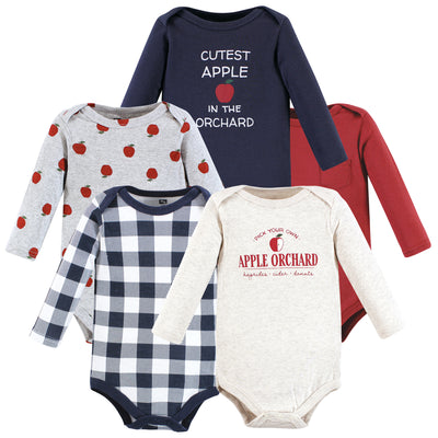 Hudson Baby Cotton Long-Sleeve Bodysuits, Apple Orchard 5-Pack