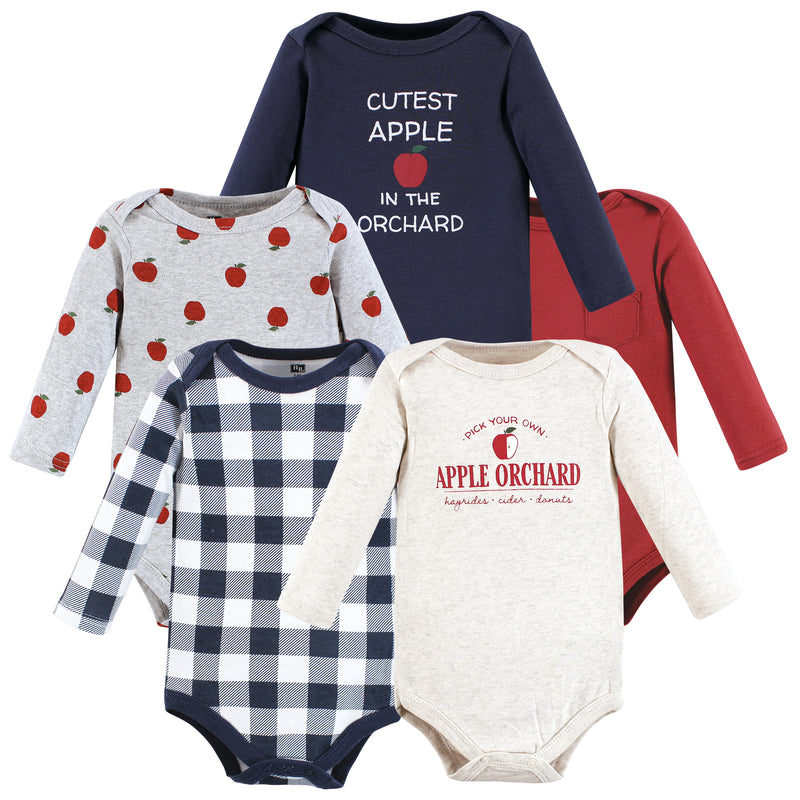 Hudson Baby Cotton Long-Sleeve Bodysuits, Apple Orchard 5-Pack