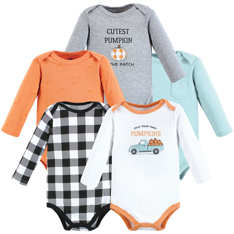 Hudson Baby Cotton Long-Sleeve Bodysuits, Pumpkin Truck 5-Pack